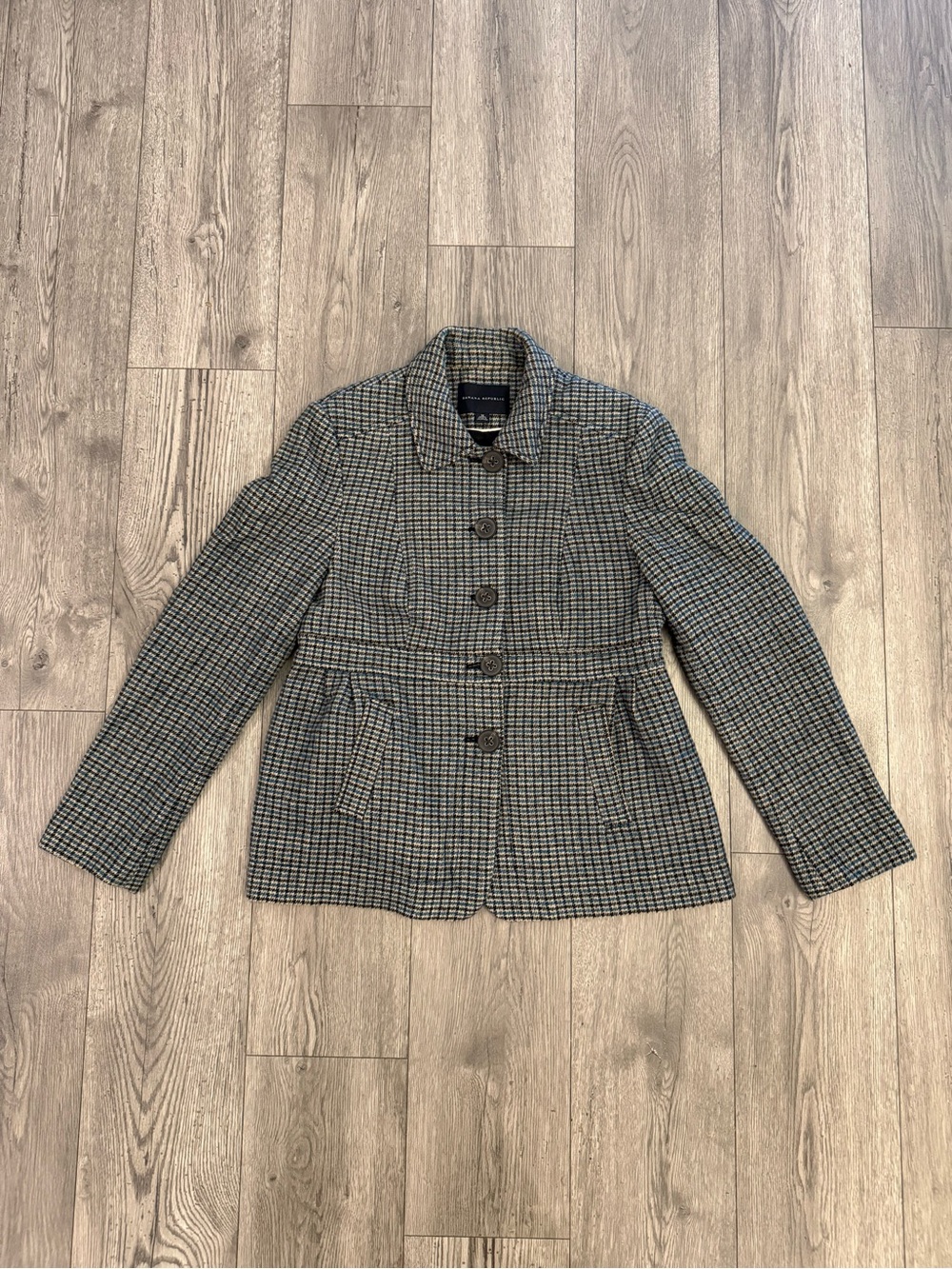 Banana Republic Houndstooth Peplum Wool Blend Tweed Women’s 12 Jacket Coat *READ
